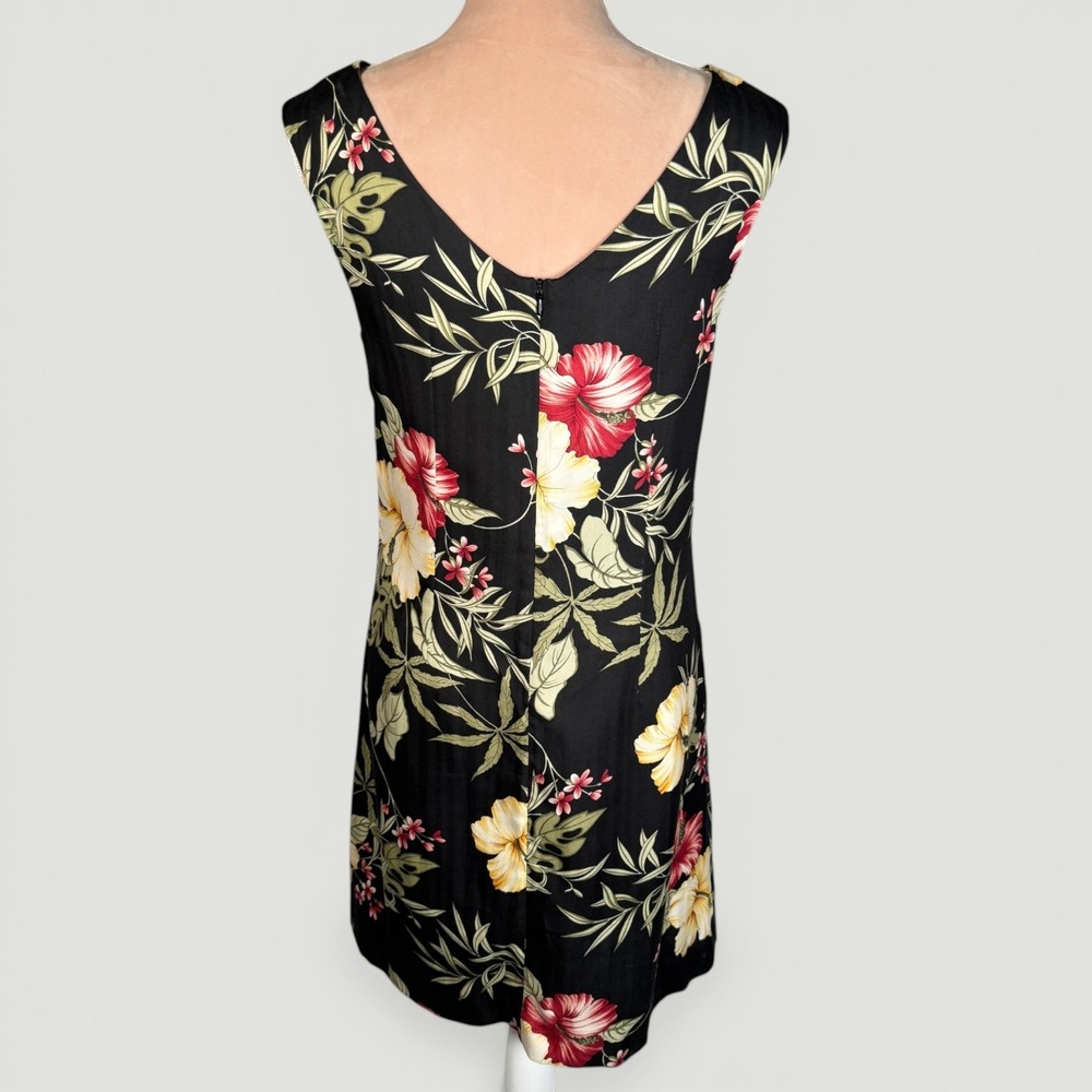 Tommy Bahama Silk Shift Dress Womens 6 Black Tropical Hibiscus Floral Hawaiian - Picture 6 of 15